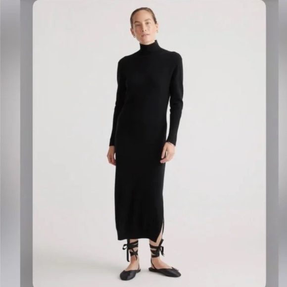 Quince Mongolian Cashmere Turtleneck Midi Sweater Dress Black Size Small - Picture 1 of 13